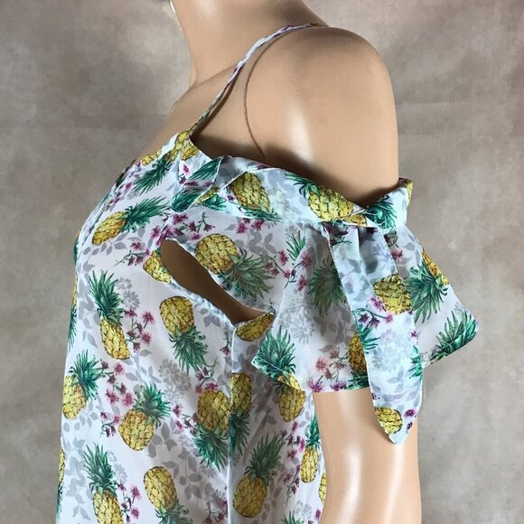 MIKEN SWIM Pineapple Print Cold-Shoulder Chiffon Cover-Up Dress NWT XS - Picture 5 of 6